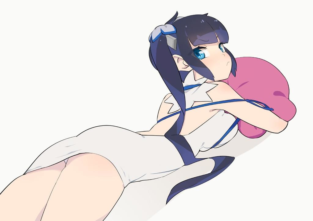 1girl ass dress dungeon_ni_deai_wo_motomeru_no_wa_machigatteiru_darou_ka flat_ass hestia_(danmachi) lying on_stomach rei_no_himo so_shina solo white_dress