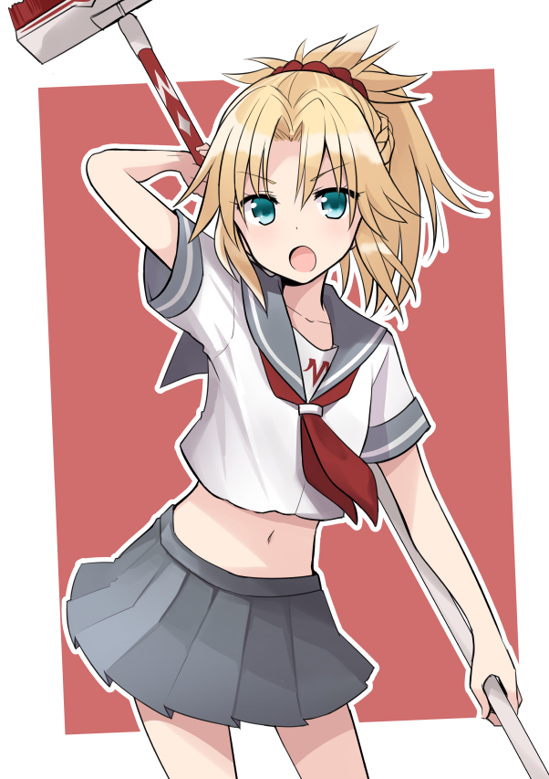 alternate_costume blonde_hair green_eyes long_hair saber_of_red seifuku tagme