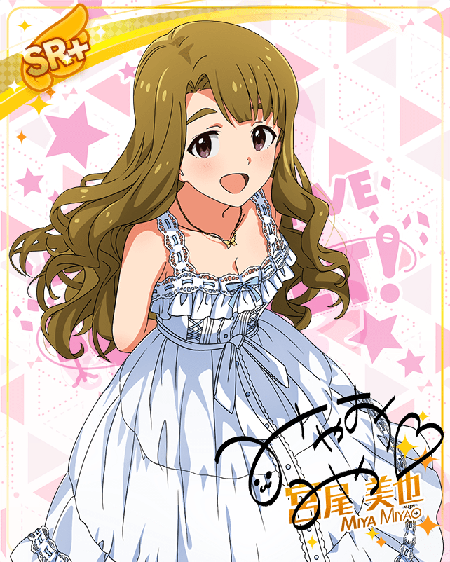 brown_eyes brown_hair character_name dress idolmaster_million_live!_theater_days long_hair miyao_miya smile