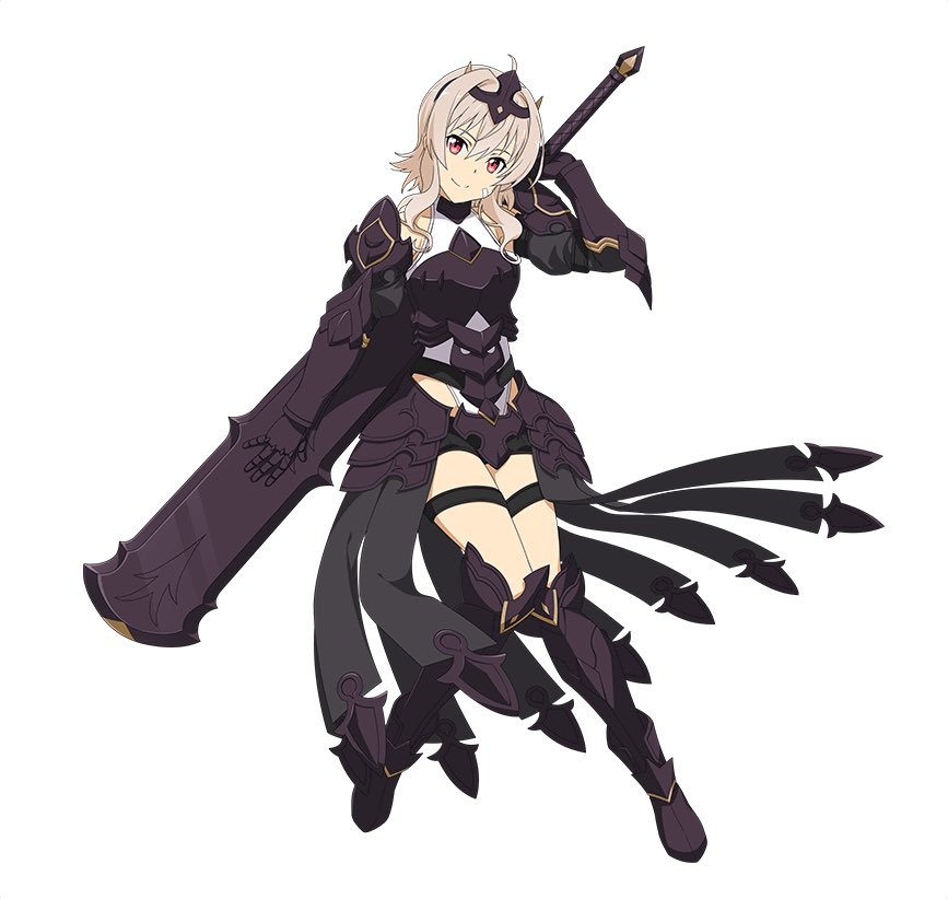 1girl armor armored_boots black_shorts boots bow detached_sleeves full_body gauntlets grey_hair hair_bow hair_ornament headband holding holding_weapon knee_boots looking_at_viewer red_eyes short_hair_with_long_locks short_shorts shorts sidelocks simple_background smile solo standing strea sword_art_online thigh_strap weapon white_background