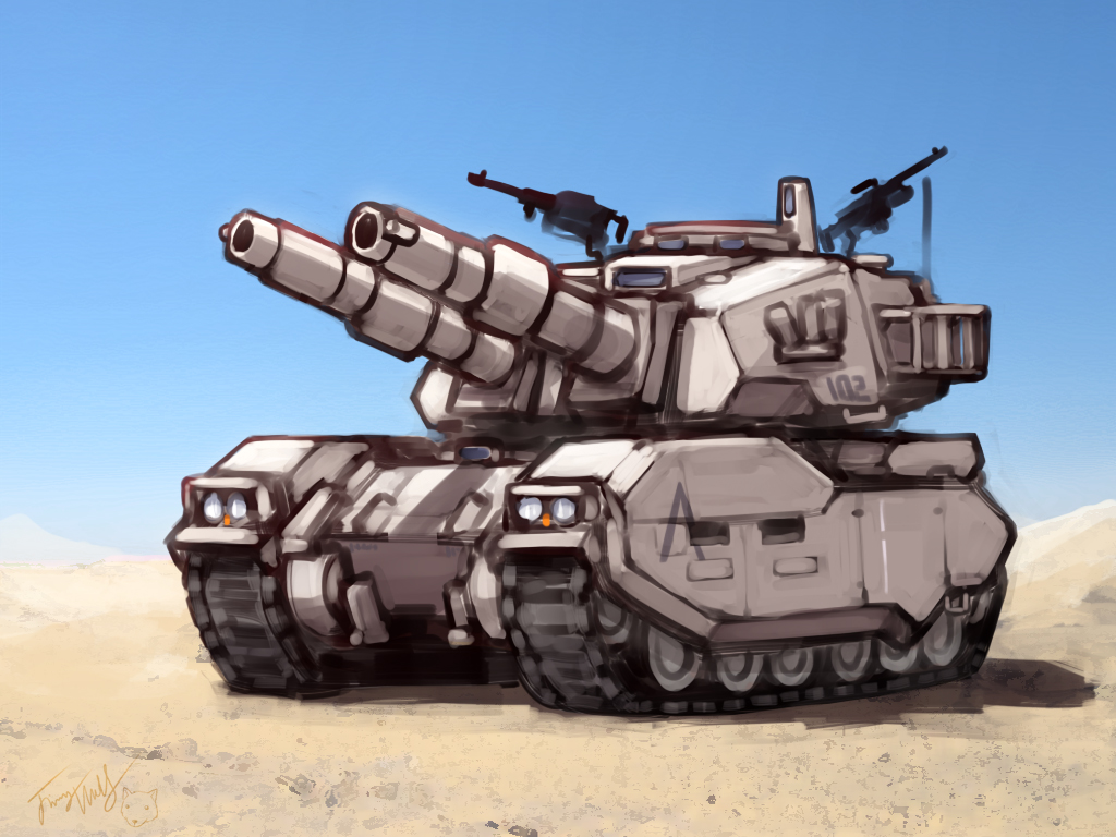 chibi desert ground_vehicle gun gundam langbazi machine_gun military military_vehicle motor_vehicle no_humans sky tank type_61_(gundam) weapon