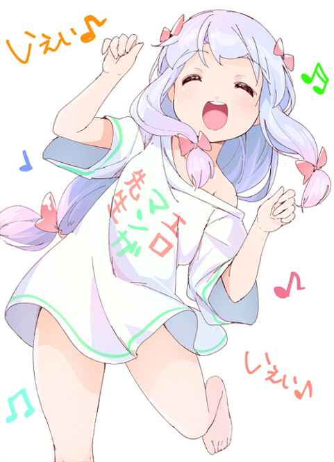 blush closed_eyes dress eromanga_sensei happy izumi_sagiri long_hair violet_hair