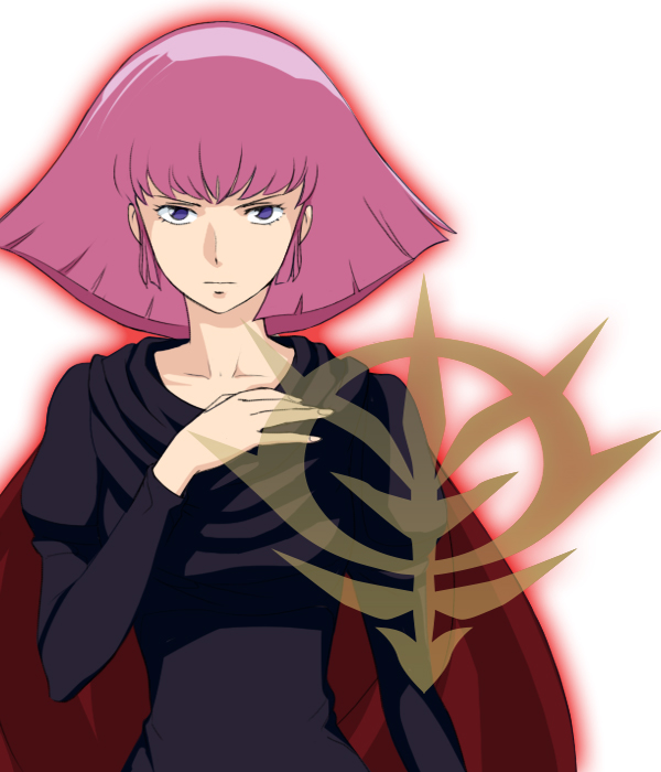 1girl breasts cape dress gundam haman_karn kei-co medium_breasts pink_hair short_hair solo zeta_gundam