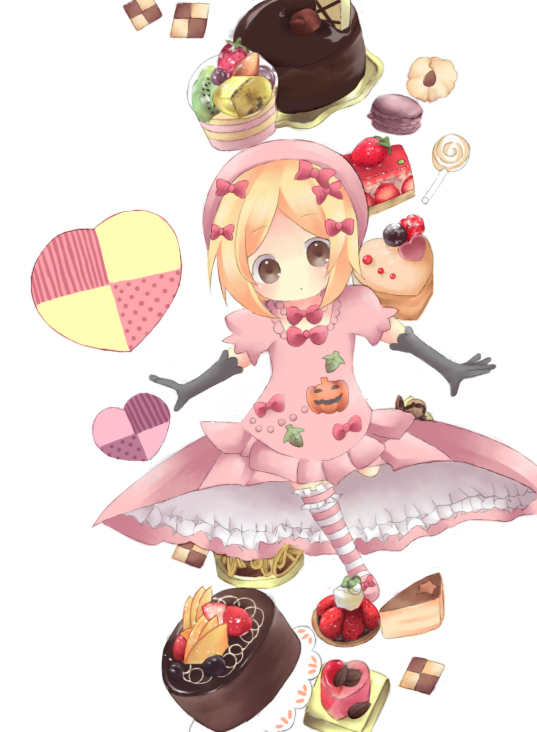 bow bows cake candy checkerboard_cookie cookie food fruit hat heart kosizuku lambdadelta macaron pastry pumpkin pumpkins strawberries strawberry sweets umineko_no_naku_koro_ni