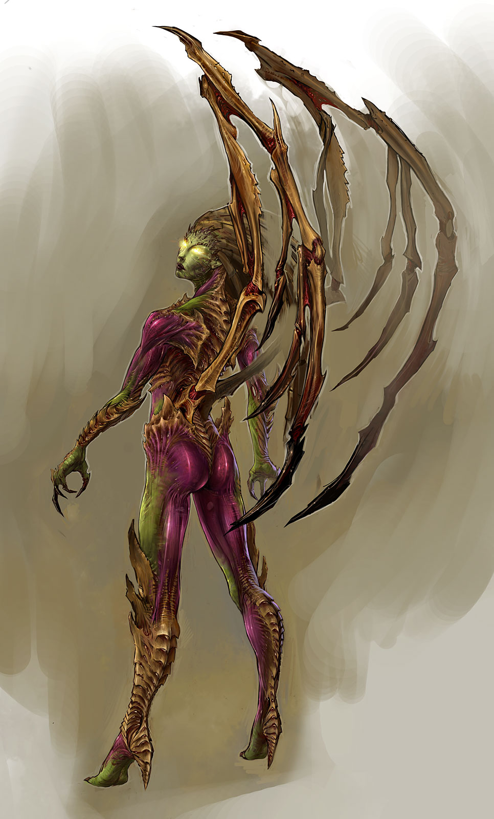 artist_request back female former_human green looking_back purple queen_of_blades sarah_kerrigan solo standing starcraft video_games zerg
