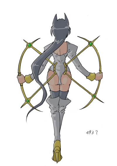 1girl arceus ass back backless_outfit boots commentary facing_away floating_hair from_behind full_body grey_legwear hair_flaps high_heel_boots high_heels holding legs_crossed leotard long_hair long_sleeves mamecho_(ageatcosh) number personification pokemon pokemon_(game) pokemon_dppt puffy_long_sleeves puffy_sleeves simple_background sleeves_past_wrists solo standing straight_hair thigh-highs thigh_boots thigh_gap very_long_hair watson_cross white_background white_boots white_leotard