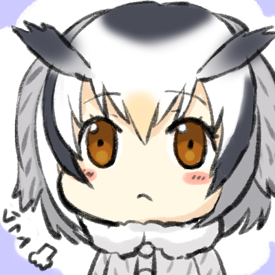 1girl :&lt; =3 blush_stickers breath brown_eyes engiyoshi face fur_collar kemono_friends lowres no_nose northern_white-faced_owl_(kemono_friends) solo translated