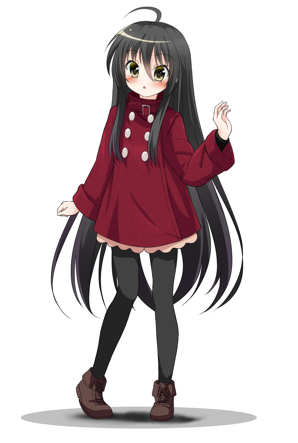 1girl ahoge bassa black_hair black_legwear blush commentary eyebrows_visible_through_hair highres long_hair looking_at_viewer open_mouth pantyhose shakugan_no_shana shana solo yellow_eyes