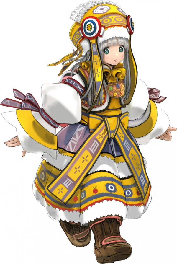 1girl boots bow brown_boots expressionless eyebrows_visible_through_hair full_body green_eyes grey_hair hat long_hair looking_at_viewer official_art relia_(star_ocean) robe solo star_ocean star_ocean_integrity_and_faithlessness walking yasuda_akira yellow_bow