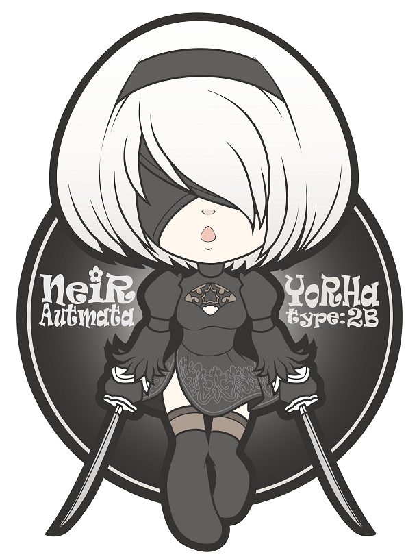 back_cutout black_dress black_hairband blindfold boots chibi cleavage_cutout covered_eyes dress feather-trimmed_sleeves hairband high_heel_boots high_heels holding holding_sword holding_weapon juliet_sleeves leotard long_sleeves nier_(series) nier_automata no.6490 puffy_sleeves silver_hair sword thigh-highs thigh_boots thighhighs_under_boots weapon white_leotard yorha_no._2_type_b