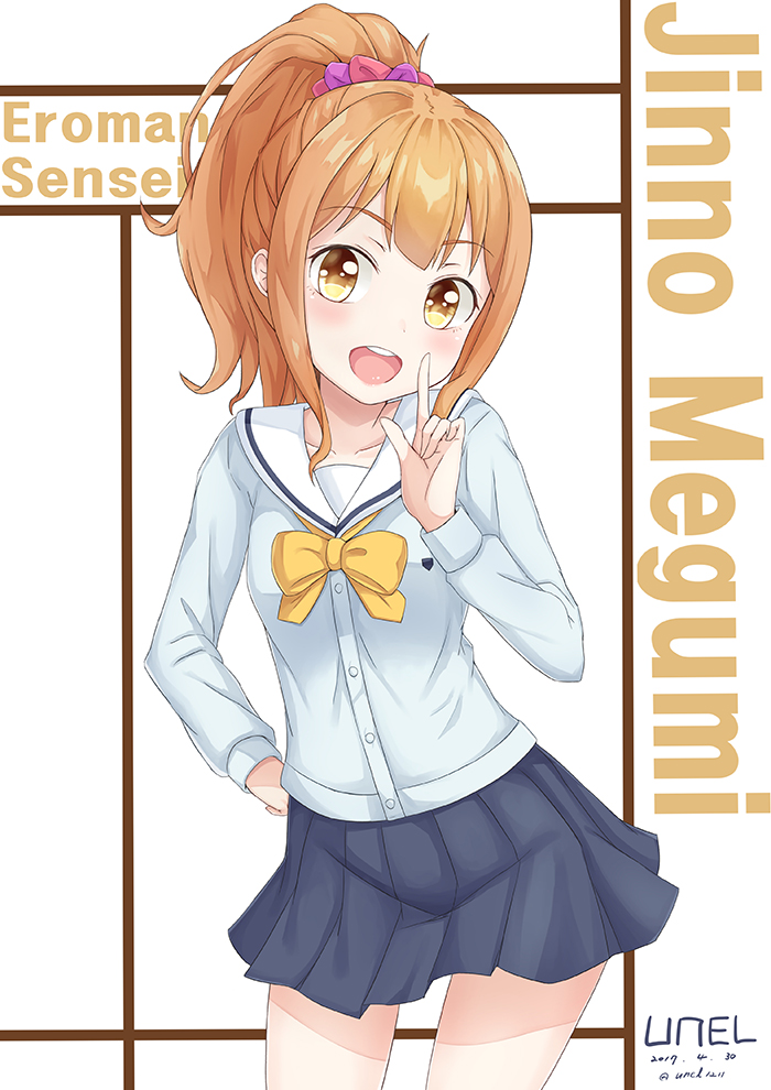 blush eromanga_sensei jinno_megumi long_hair orange_eyes orange_hair ponytail seifuku