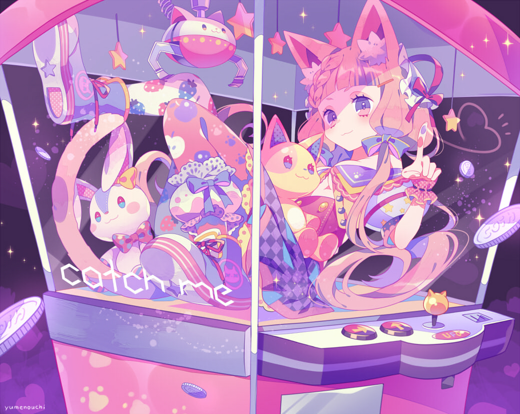 1girl animal_ears cat_ears cat_girl cat_tail crane_game english leggings original skirt solo tail yumenouchi_chiharu