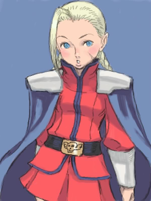 blue_eyes braid cammy_white capcom cape cosplay long_hair lowres m_bison m_bison_(cosplay) military military_uniform oekaki scar solo street_fighter street_fighter_ii twin_braids uniform vega vega_(cosplay)