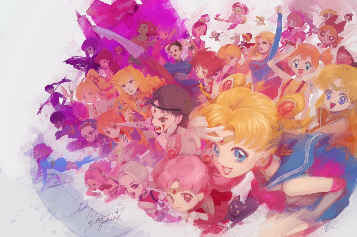 bishoujo_senshi_sailor_moon blonde_hair blossom_(ppg) blue_eyes boots breasts bubbles_(ppg) buttercup_(ppg) cape card_captor_sakura character_request chibi_usa chun-li cutie_honey cutie_honey_(character) dc_comics disney fa_mulan_(disney) ghost_in_the_shell harley_quinn haruno_sakura kasumi_(pokemon) kathmi kinomoto_sakura long_hair looking_at_viewer lupin_iii mine_fujiko mononoke_hime mulan multiple_girls nami_(one_piece) naruto nausicaa one_piece open_mouth pokemon powerpuff_girls princess_sapphire ranma_1/2 ribbon_no_kishi sailor_moon sailor_venus san shampoo_(ranma_1/2) short_hair skirt smile street_fighter supergirl superhero