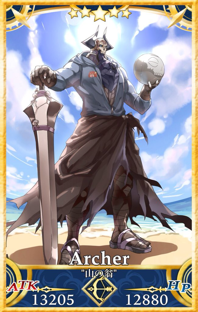 1boy armor ball beach blue_sky comic commentary_request eiri_(eirri) fate/grand_order fate_(series) glowing glowing_eyes helmet holding holding_ball holding_sword holding_weapon hood hood_down hooded_jacket horns jacket king_hassan_(fate/grand_order) long_sleeves ocean sand sandals skull_mask sky sword translation_request volleyball weapon