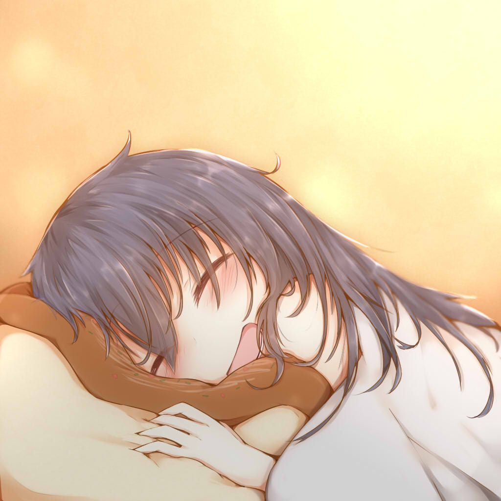 1girl akatsuki_(kantai_collection) black_hair blanket blush closed_eyes commentary_request eyebrows_visible_through_hair hair_between_eyes kantai_collection long_hair open_mouth orange_background pillow sleeping solo sorahachi_(sora823)