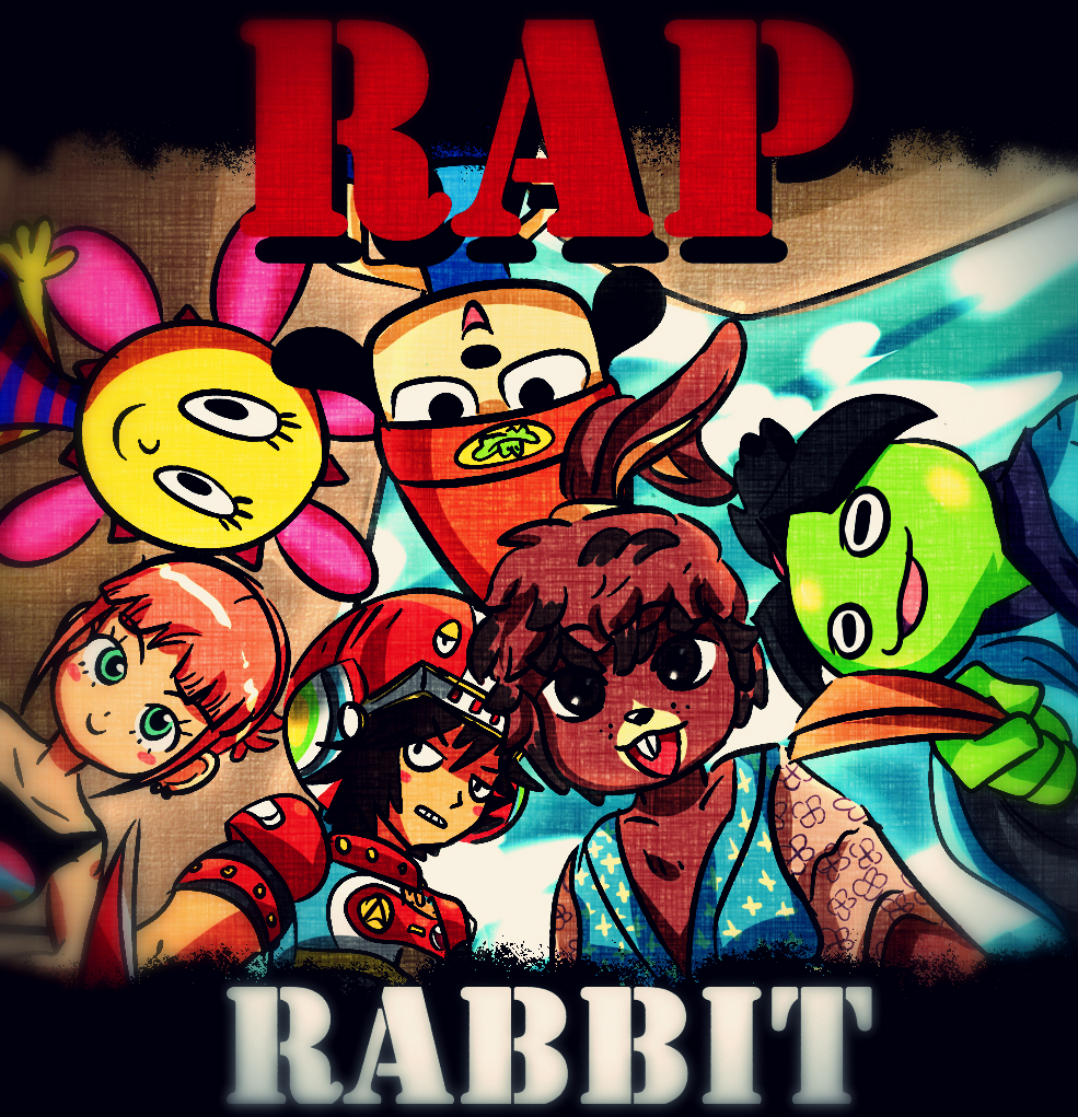 crossover dog flower looking_at_viewer looking_down parappa parappa_the_rapper project_rap_rabbit rabbit smile sunny_funny