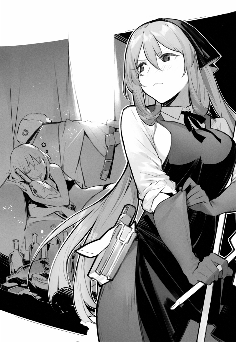 &gt;:( :d adjusting_clothes adjusting_gloves alcohol alternate_costume apron bandanna bra closed_eyes collar couch curtains dress_shirt drooling drunk duoyuanjun frown fur_hat girls_frontline gloves hair hair_between_eyes hat headwear_removed indoors long_hair looking_back m1903_springfield_(girls_frontline) mosin-nagant_(girls_frontline) object_hug open_mouth panties personification shirt sleeping sleeves_rolled_up smile underwear underwear_only ushanka