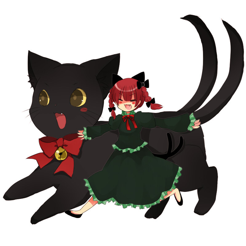 bad_id bell blush cat cat_ears cat_tail dual_persona fang kaenbyou_rin kaenbyou_rin_(cat) miyako_(xxxbibit) myk red_eyes ribbon ribbons tail touhou