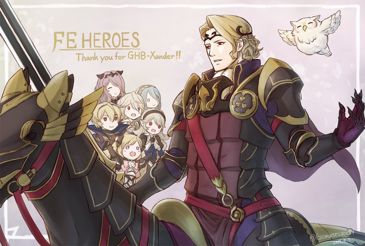 aqua_(fire_emblem_if) armor blue_hair brother_and_sister brothers camilla_(fire_emblem_if) chibi dress elise_(fire_emblem_if) feh_(fire_emblem_heroes) female_my_unit_(fire_emblem_if) fire_emblem fire_emblem_heroes fire_emblem_if gemuesesuppe24 grey_hair hair_over_one_eye horse horser leon_(fire_emblem_if) long_hair male_focus male_my_unit_(fire_emblem_if) marks_(fire_emblem_if) multiple_boys multiple_girls my_unit_(fire_emblem_if) red_eyes short_hair siblings sisters smile sword twintails veil weapon white_hair