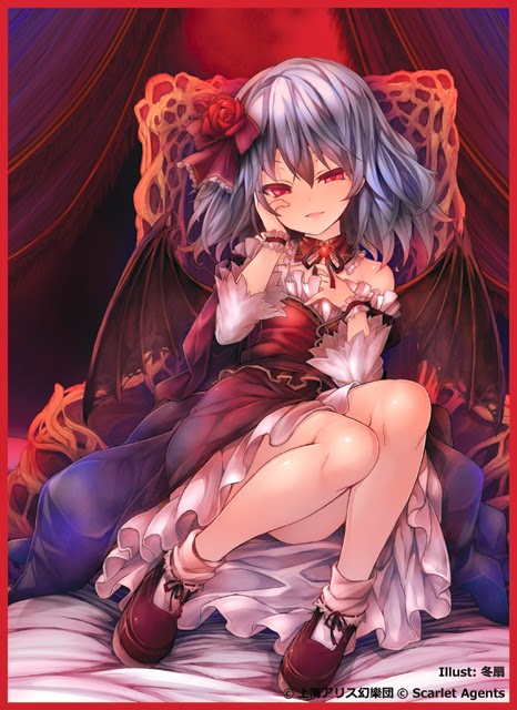 1girl alternate_costume bare_legs bare_shoulders bat_wings blush bobby_socks border bow dress flower hair_bow hair_flower hair_ornament hand_on_own_chest hand_on_own_face looking_at_viewer no_hat no_headwear red_border red_eyes remilia_scarlet shoes short_hair silver_hair sitting smirk socks solo touhou tousen tsurime wings
