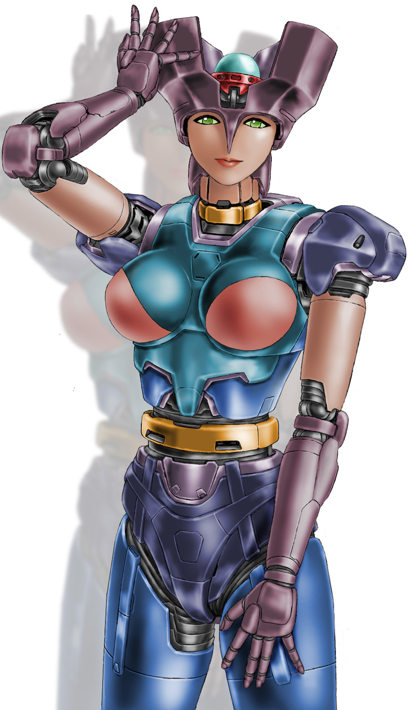 android breasts cockpit diana_a dianan_a green_eyes highres lips machinery mazinger_z mecha original redesign robot science_fiction simple_background solo super_robot toten_(der_fuhrer)