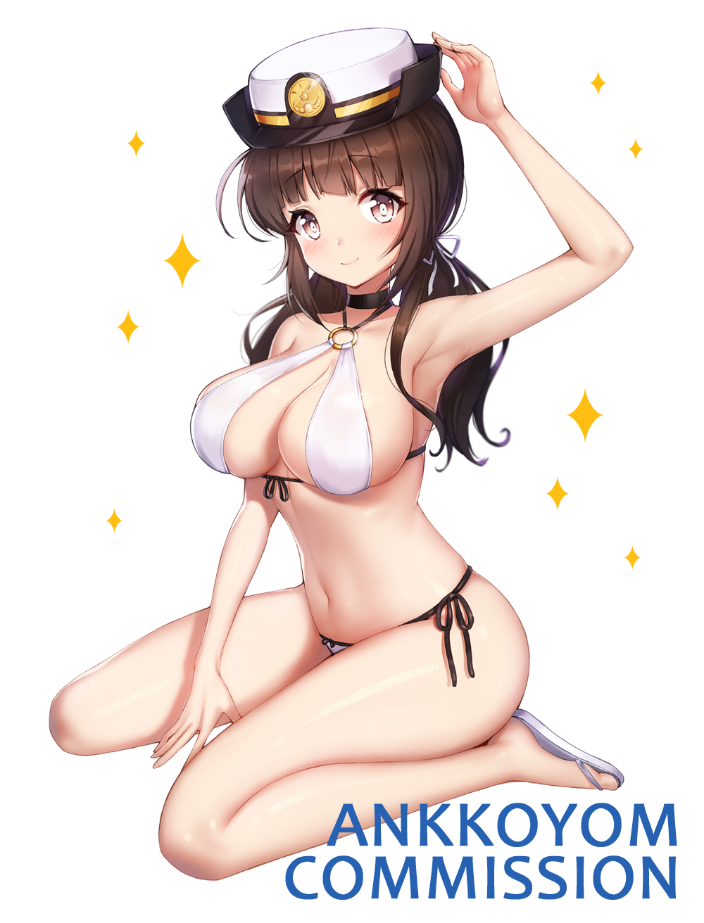 1girl ankkoyom arm_up armpits bikini hat highres side-tie_bikini swimsuit