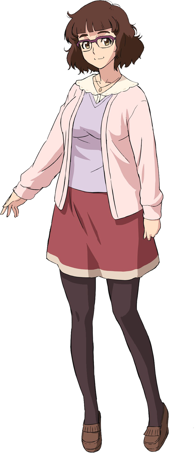 1girl bangs blunt_bangs brown_eyes brown_hair eyebrows full_body highres koura_ayano loafers looking_at_viewer official_art pantyhose re:creators shoes short_hair skirt solo transparent_background