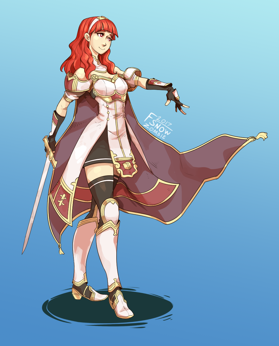 1girl boots celica_(fire_emblem) fingerless_gloves fire_emblem fire_emblem_echoes:_mou_hitori_no_eiyuuou fire_emblem_gaiden gloves highres holding holding_sword holding_weapon redhead smile solo sword thigh-highs weapon