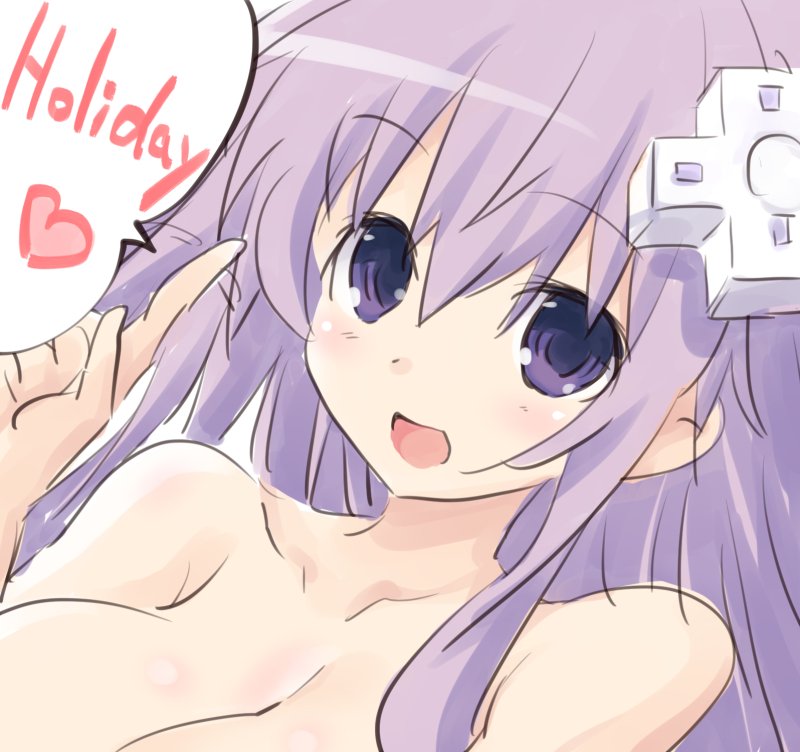 1girl blush breasts choujigen_game_neptune cleavage collarbone d-pad gift hair_ornament heart iwasi-r long_hair looking_at_viewer medium_breasts nepgear neptune_(series) nude open_mouth pink_hair shin_jigen_game_neptune_vii solo spoken_heart text upper_body violet_eyes
