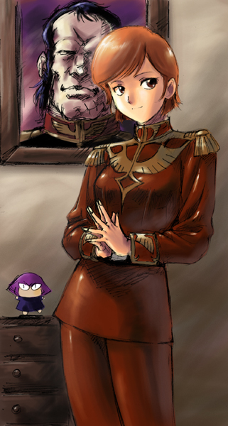 chibi dozle_zabi epaulettes gundam gundam_zz haman_karn manly military military_uniform mineva_lao_zabi older redhead uniform zeta_gundam