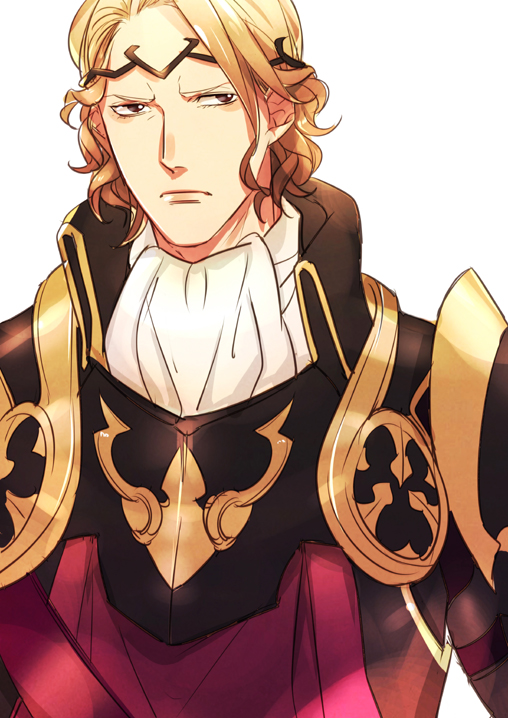 1boy armor blonde_hair brown_eyes circlet fire_emblem fire_emblem_if guuchun male_focus marks_(fire_emblem_if) simple_background solo upper_body white_background