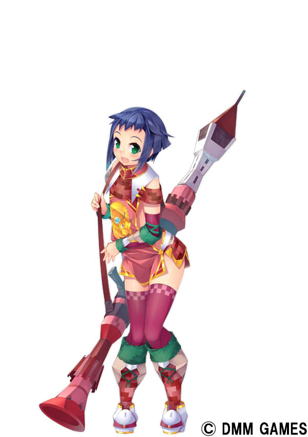 anping_(oshiro_project) bazooka blue_hair boots detached_sleeves green_eyes holding holding_weapon kokka_han oshiro_project oshiro_project_re short_hair thigh-highs weapon white_background