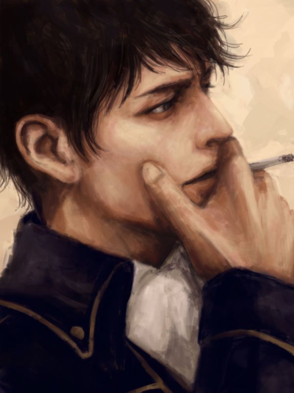 1boy black_hair cigarette gintama hijikata_toushirou male_focus pekanpeka portrait profile smoking solo uniform