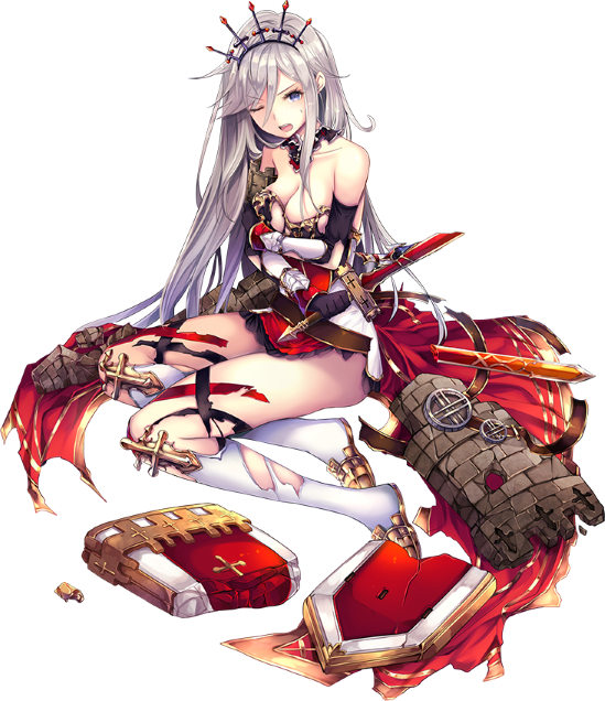 1girl ;o bare_shoulders black_gloves boots breasts broken broken_shield broken_sword broken_weapon cleavage detached_sleeves elbow_gloves gloves gluteal_fold holding holding_sword holding_weapon kether large_breasts long_hair official_art one_eye_closed oshiro_project oshiro_project_re silver_hair solo sword thigh-highs thigh_boots tiara torn_boots torn_clothes transparent_background violet_eyes warwick_(oshiro_project) weapon