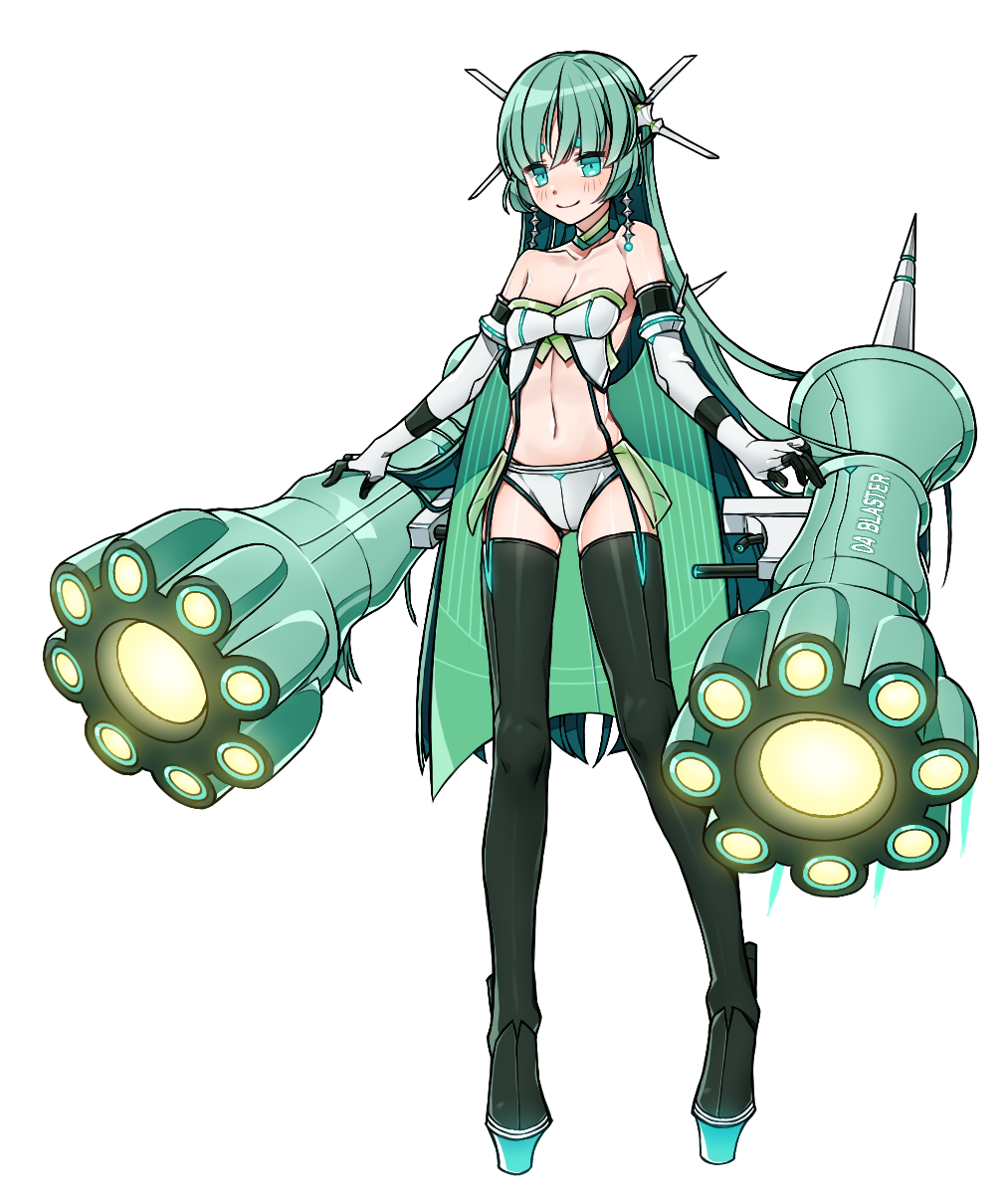 1girl aqua_eyes armpit_peek bangs bare_shoulders black_boots black_gloves black_legwear boots breasts celesteela choker cleavage closed_mouth collarbone dh_(14537547) earrings elbow_gloves full_body gloves glowing green_hair hair_ornament highres hime_cut jewelry long_hair looking_at_viewer machinery midriff navel panties personification pokemon see-through shiny shiny_clothes shiny_hair shiny_skin small_breasts smile solo standing straight_hair thigh-highs thigh_boots transparent_background underwear very_long_hair white_panties