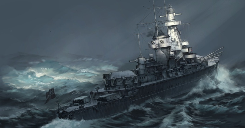 aa_gun abe_yasushi_(umizoi_tibet) admiral_graf_spee admiral_graf_spee_(panzerschiff) clouds duplicate kriegsmarine radar range_finder real_life source_request stormy_waters torpedo_tubes turret world_of_warships