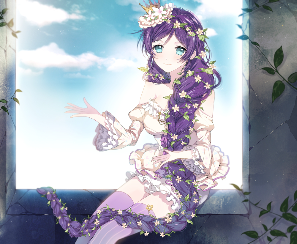 blush braids dress green_eyes long_hair love_live!_school_idol_project smile toujou_nozomi violet_hair