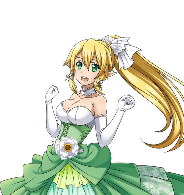 1girl blonde_hair bow braid breasts choker cleavage collarbone dress elbow_gloves floating_hair gloves green_eyes hair_bow hair_ribbon high_ponytail large_breasts layered_dress leafa long_hair pointy_ears ribbon shiny shiny_skin sleeveless sleeveless_dress solo standing strapless strapless_dress sword_art_online transparent_background twin_braids very_long_hair white_flower white_gloves white_ribbon