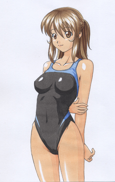 brown_hair competition_swimsuit fukuoka_katsumi long_hair one-piece_swimsuit original shiido_katsumi swimsuit touka_(fukuoka_katsumi)