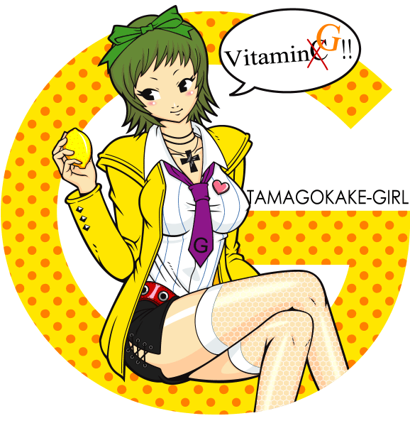 cross fishnets food fruit green_hair hair_bow holding holding_fruit jewelry lemon necklace necktie short_hair skirt thigh-highs thighhighs zettai_ryouiki