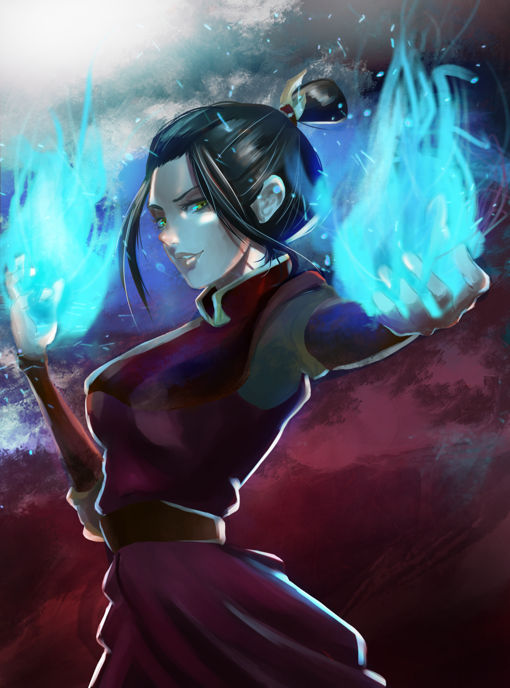 avatar:_the_last_airbender avatar_(series) azula black_hair fire highres looking_at_viewer orange_eyes short_hair smile solo tagme vibratix