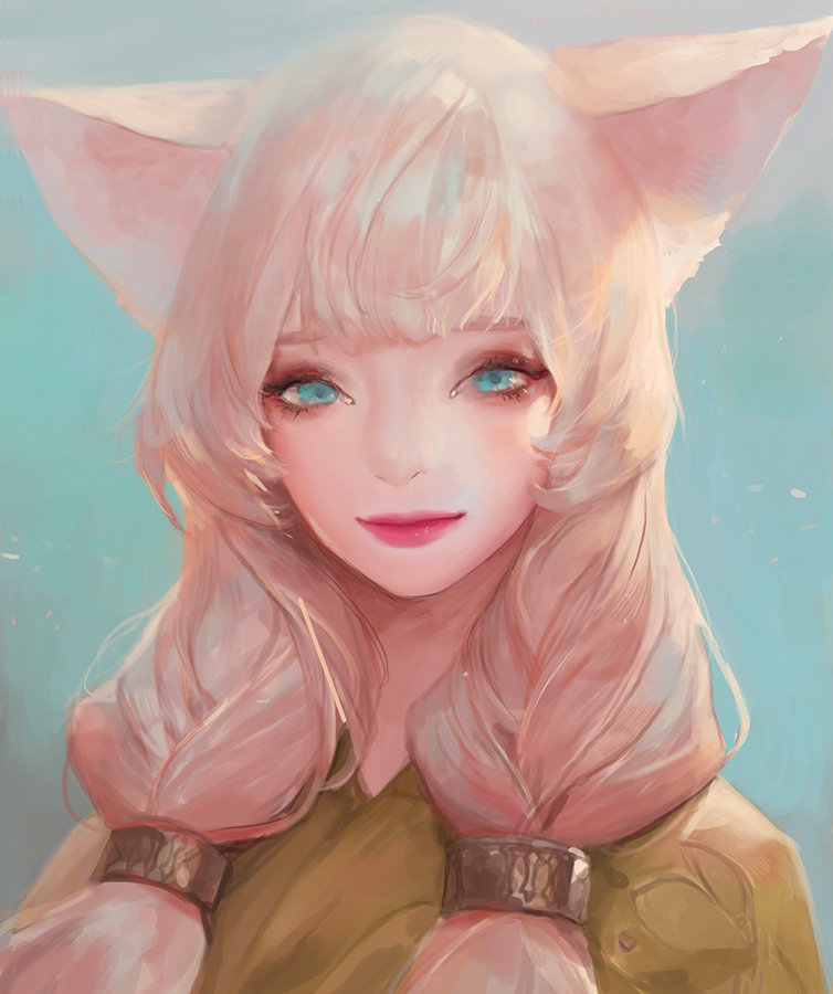 1girl animal_ears blonde_hair blue_eyes cat_ears chocofing_r closed_mouth eyelashes lips long_hair looking_at_viewer original pink_lips solo twintails upper_body