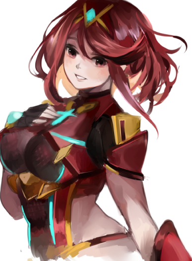 1girl aubz brown_eyes fingerless_gloves gloves groin hair_ornament pyra_(xenoblade) redhead solo xenoblade_2