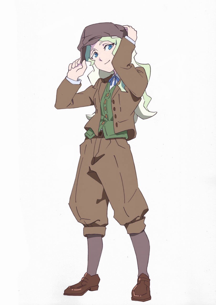 1girl adjusting_clothes adjusting_hat arai_hiroki blonde_hair blue_eyes diana_cavendish hat highres little_witch_academia riding_outfit solo white_background