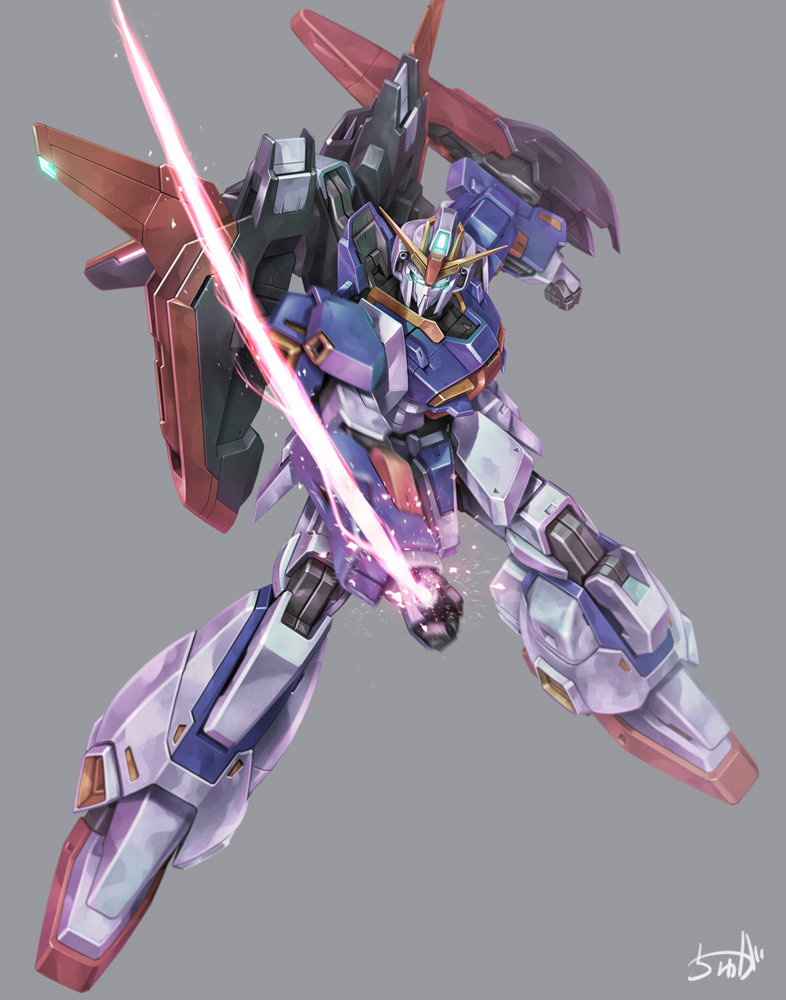 attack aura beam_saber clenched_hand energy_sword gundam mecha no_humans shield signature space star_(sky) sword tyuga weapon zero_gravity zeta_gundam zeta_gundam_(mobile_suit)