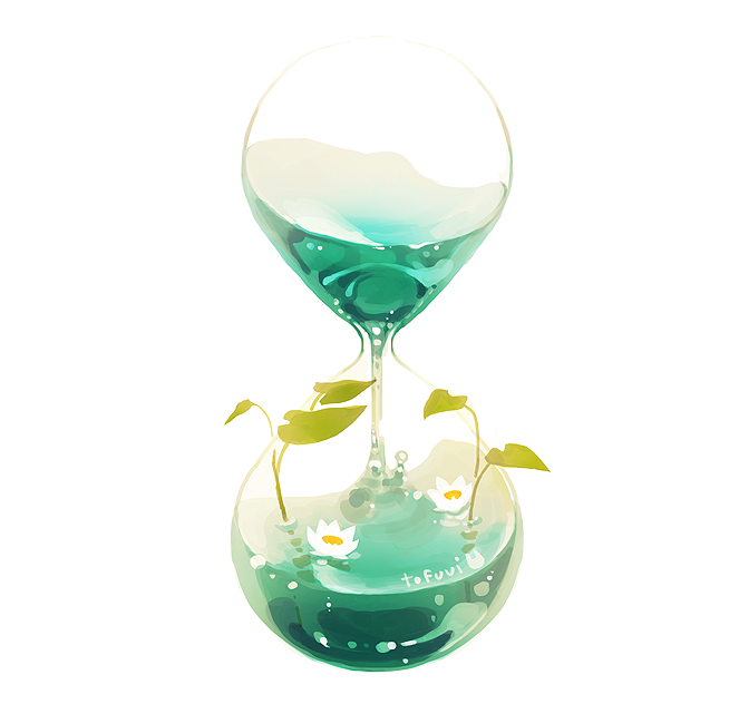 artist_name hourglass leaf no_humans original signature simple_background still_life tofuvi water white_background white_flower