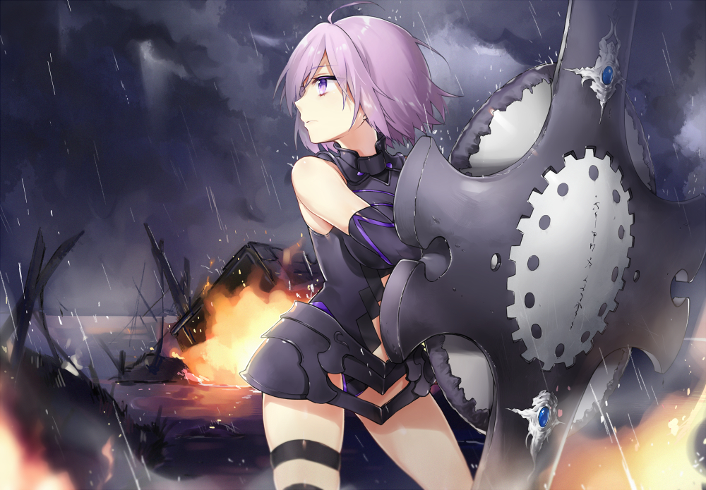 fate/grand_order night shield shielder_(fate/grand_order) short_hair violet_hair warrior