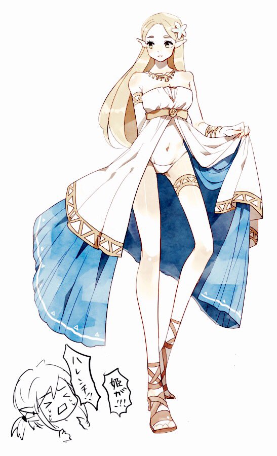 1boy blonde_hair blue_eyes dress link long_hair panties pointy_ears princess_zelda short_hair solo the_legend_of_zelda the_legend_of_zelda:_breath_of_the_wild underwear