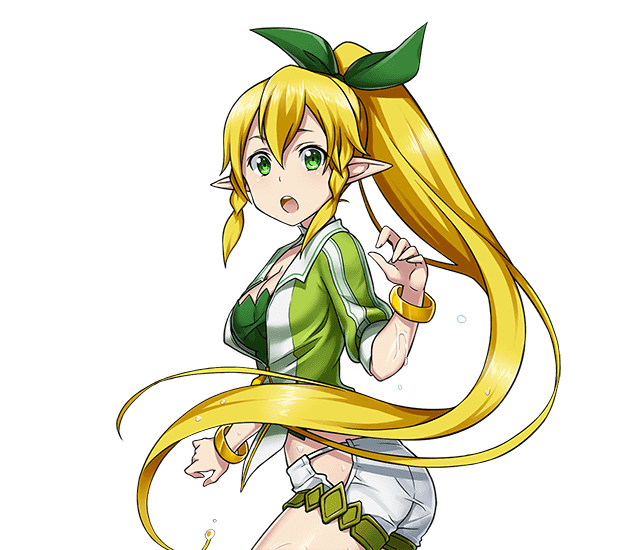 1girl bare_hips blonde_hair bow bracelet braid breasts cleavage cowboy_shot floating_hair green_eyes green_ribbon hair_bow hair_ribbon high_ponytail jewelry leafa long_hair looking_at_viewer medium_breasts open_mouth pointy_ears ribbon short_shorts shorts solo standing sword_art_online transparent_background twin_braids very_long_hair wet wet_clothes white_shorts